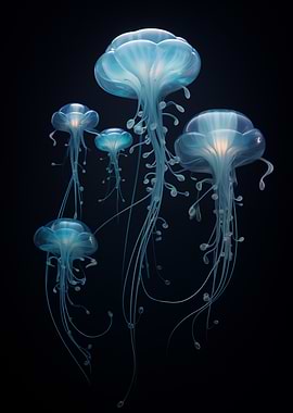 Glowing Jellyfish Deep Sea