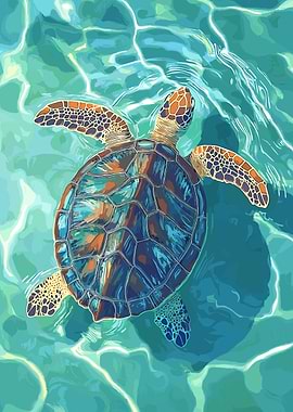 Sea Turtle in Turquoise Water