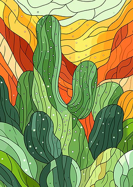 Stylized Cactus Landscape Illustration