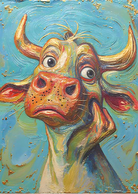Colorful Cow Portrait Painting