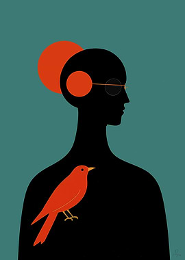 Silhouette with Bird and Orange Accents