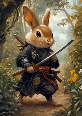 Rabbit Samurai Warrior in Forest