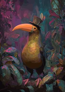 Toucan with Top Hat in Jungle