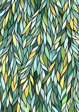 Abstract Leaf Pattern in Green Tones