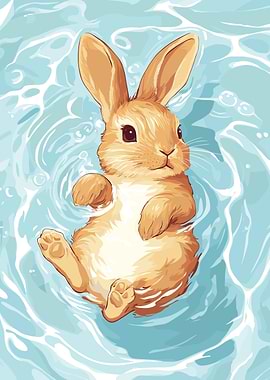 Rabbit Swimming in Water Illustration