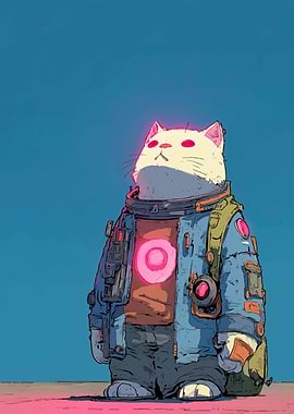 Cyberpunk Cat Astronaut Illustration