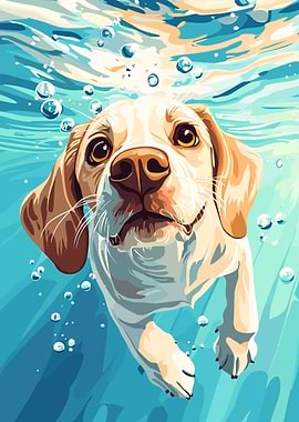 Dog Swimming Underwater Illustration