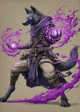 Wolf Mage with Purple Magic