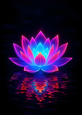 Neon Lotus Flower Reflection