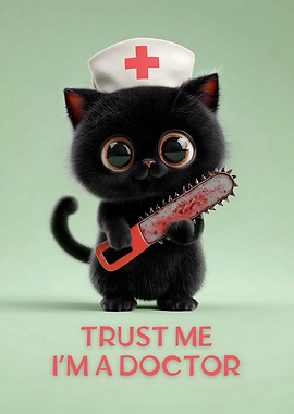 Trust Me, I'm A Doctor - Cute Cat With Bloody Chainsaw