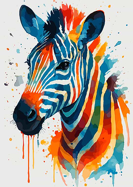 Colorful Zebra Watercolor Portrait