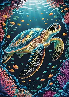 Sea Turtle in Coral Reef