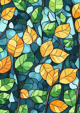 Stained Glass Leaves Pattern