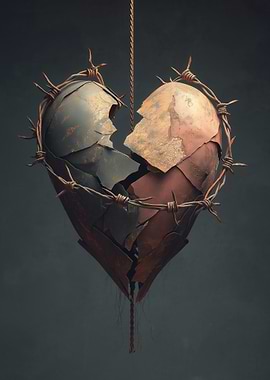 Broken Heart with Barbed Wire