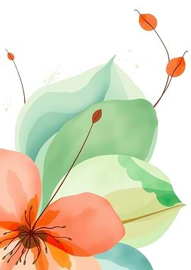 Floral Watercolor Illustration with Orange Flower