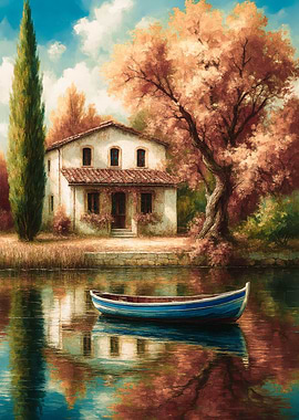 Lakeside House with Boat