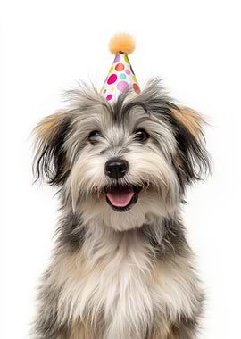 Havanese dog with Birthday Hat Portrait