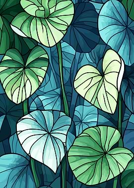 Green and Blue Leaf Pattern