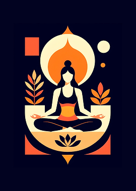 Meditating Woman in Geometric Art Style