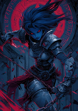 Blue-skinned Warrior with Red Eyes
