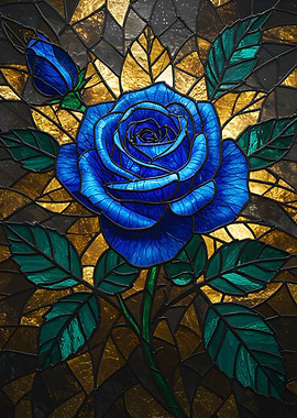 Stained Glass Blue Rose