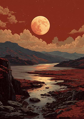 Red Moon Over River