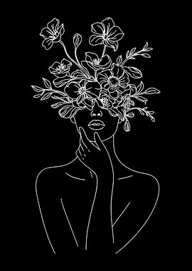 Floral Woman Line Art