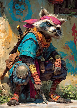 Anthropomorphic Raccoon Warrior with Katana