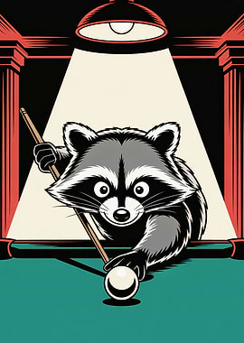 Raccoon Playing Billiard
