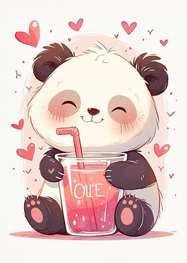 Cute Panda Drink Hearts