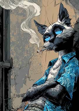 Cool Cat Smoking Cigarette Illustration