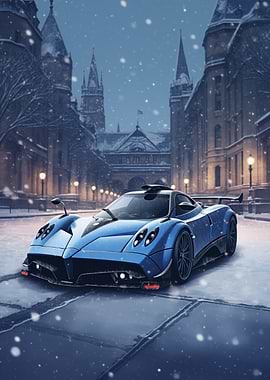 Blue Pagani in Winter City