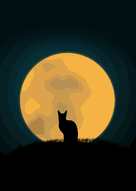 Cat Silhouette Moonlit Night