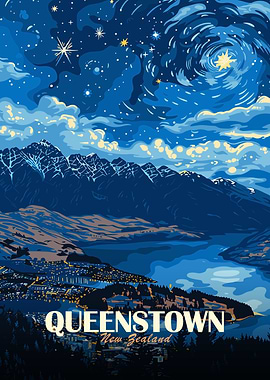 Queenstown New Zealand Travel Poster Art