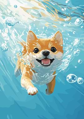 Shiba Inu Swimming Underwater