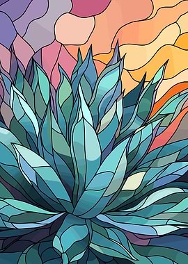 Stained Glass Agave Plant Illustration