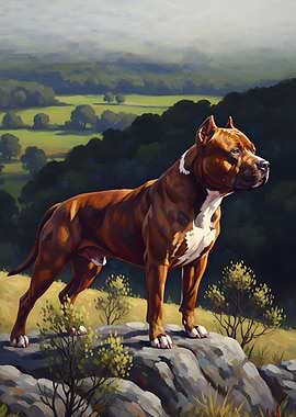 Majestic Pitbull Painting on Mountain Top