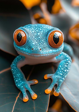 Cute Blue Frog with Orange Eyes
