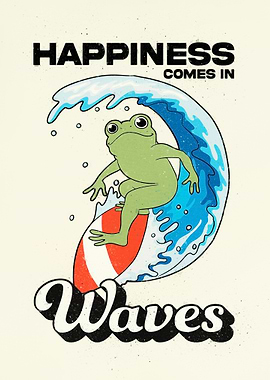 Frog Surfing Happiness Waves