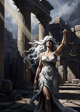 Lady Justice in Ancient Ruins