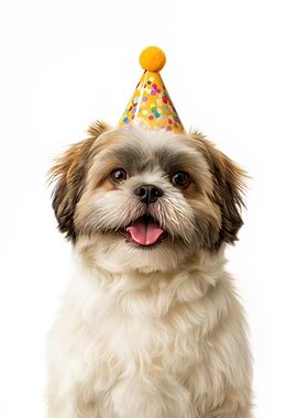 Shih Tzu Dog with Party Hat