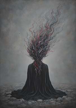 Figure in Black with Colored Smoke Trails