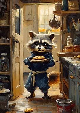Raccoon Baker with Cookies Painting