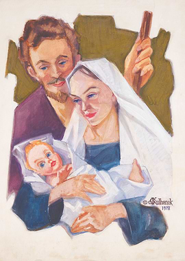 Nativity Scene Painting with Holy Family