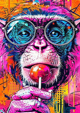 Monkey with Glasses and Lollipop