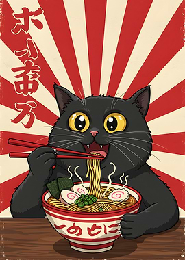 Cat Eating Ramen
