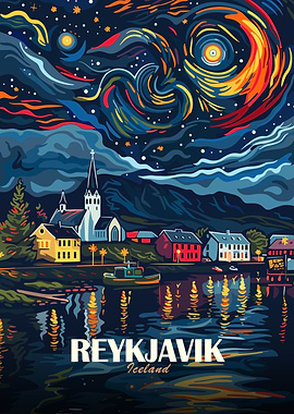 Reykjavik Iceland Travel Poster Art