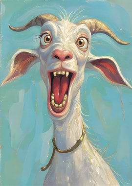Cartoon Goat Portrait with Open Mouth