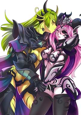 Anime-style Embrace of Two Female Characters