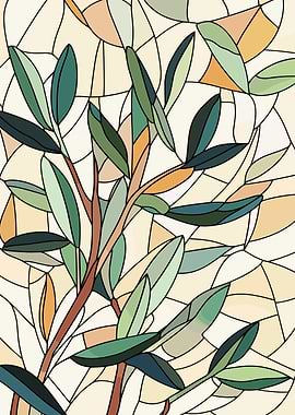 Stained Glass Olive Branch Illustration